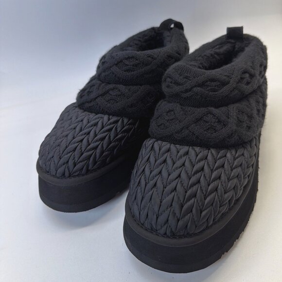 UGG Tazz Villa Knit Platform Booties Black Winter Slippers Size Women 9 - Picture 2 of 8